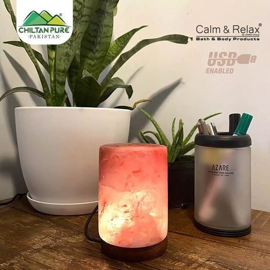 Cylinder Shape - USB Salt Lamp with Multicolored LED Bulb - ChiltanPure