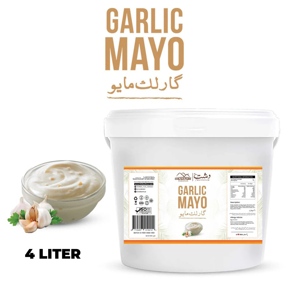 Garlic Mayo 4 Liter / Garlic Mayonnaise Institutional Bulk For HORECA Family, Hotels, Restaurants, Catering, Cafes