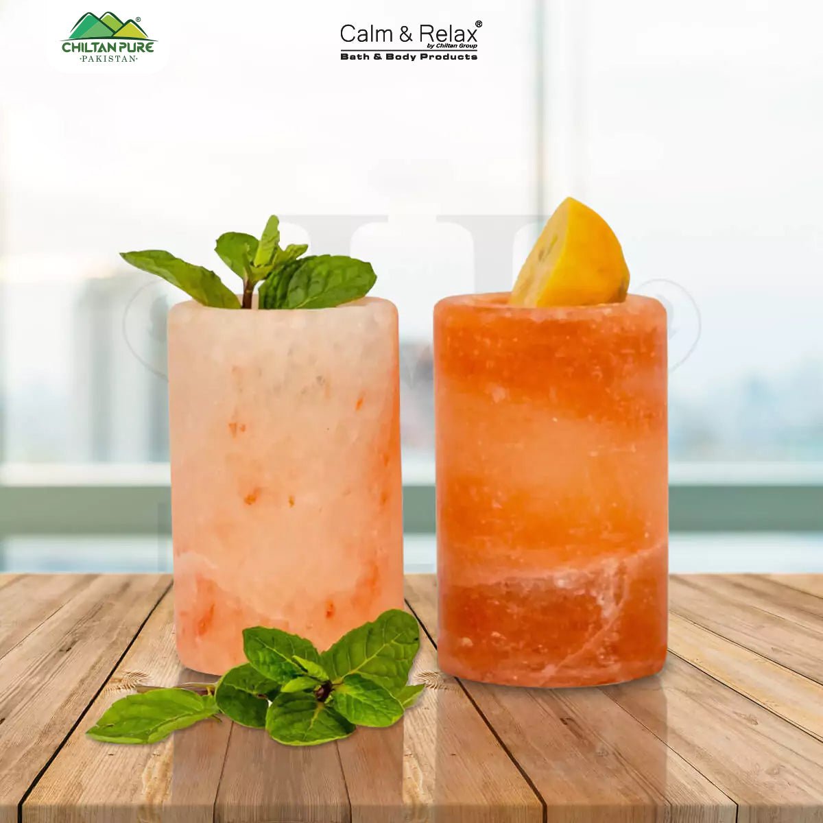 Himalayan Rock Salt Natural Glasses (Pack of 2) Short Size - ChiltanPure