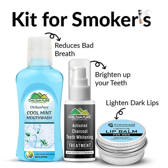 Kit For Smokers - Mint Mouthwash, Charcoal Whitening, Lip Balm Trio Complete Kit For Smokers