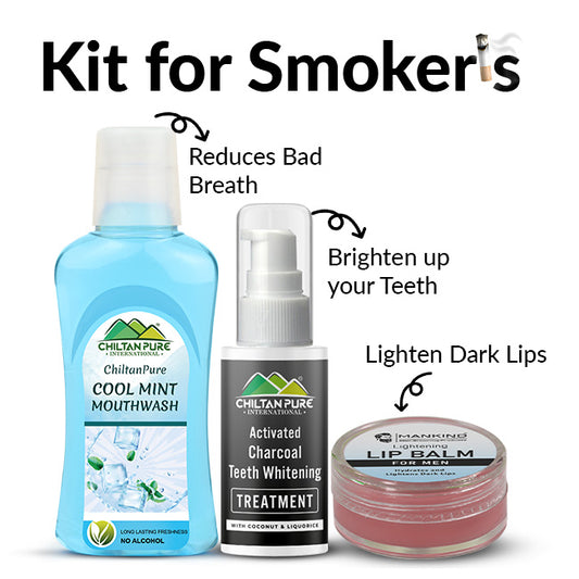 Kit For Smokers - Mint Mouthwash, Charcoal Whitening, Lip Balm Trio Complete Kit For Smokers
