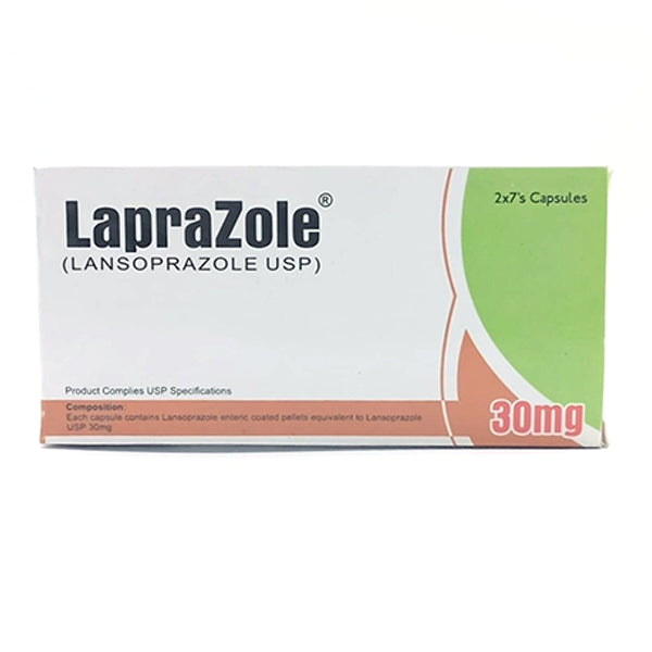 Laprazole Capsules 30mg (1 Box = 2 Strips) (1 Strip = 7 Tablets)