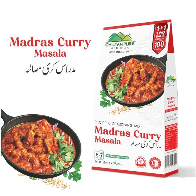 Madras Curry Masala / مدراس کری مصالحہ / Madras Curry Masala Recipe / 50gm± 1+1 ( 2 Packet) Inside Box - ChiltanPure