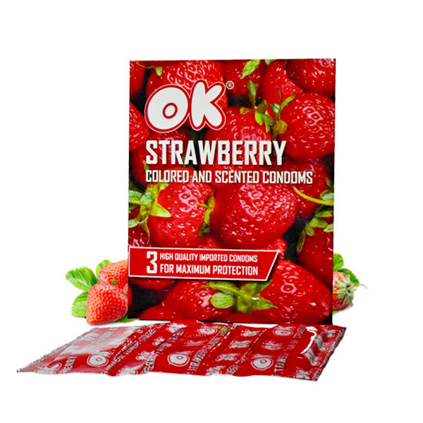 Ok Strawberry Condoms (Box = 3Pcs)
