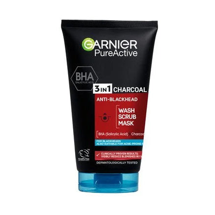 Garnier Face Wash Pure Active 3In1 Charcoal Wash Scrub Mask 150Ml