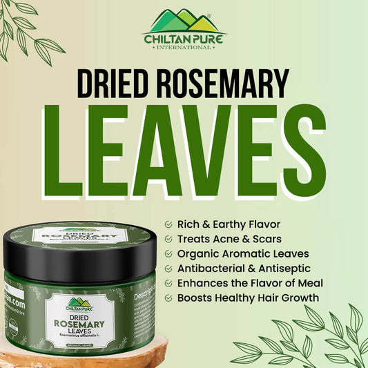 Dried Rosemary Leaves (Rosmarinus officinalis L.) - Fresh Organic Aromatic Leaves, Enhances the Flavor of Meal,  Boosts Healthy Hair Growth, Treats Acne & Eczema Prone Skin