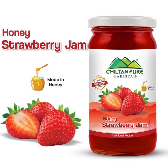 Strawberry Jam (Made in Honey) / اسٹرابیری جام / Glass packaging / 630gm