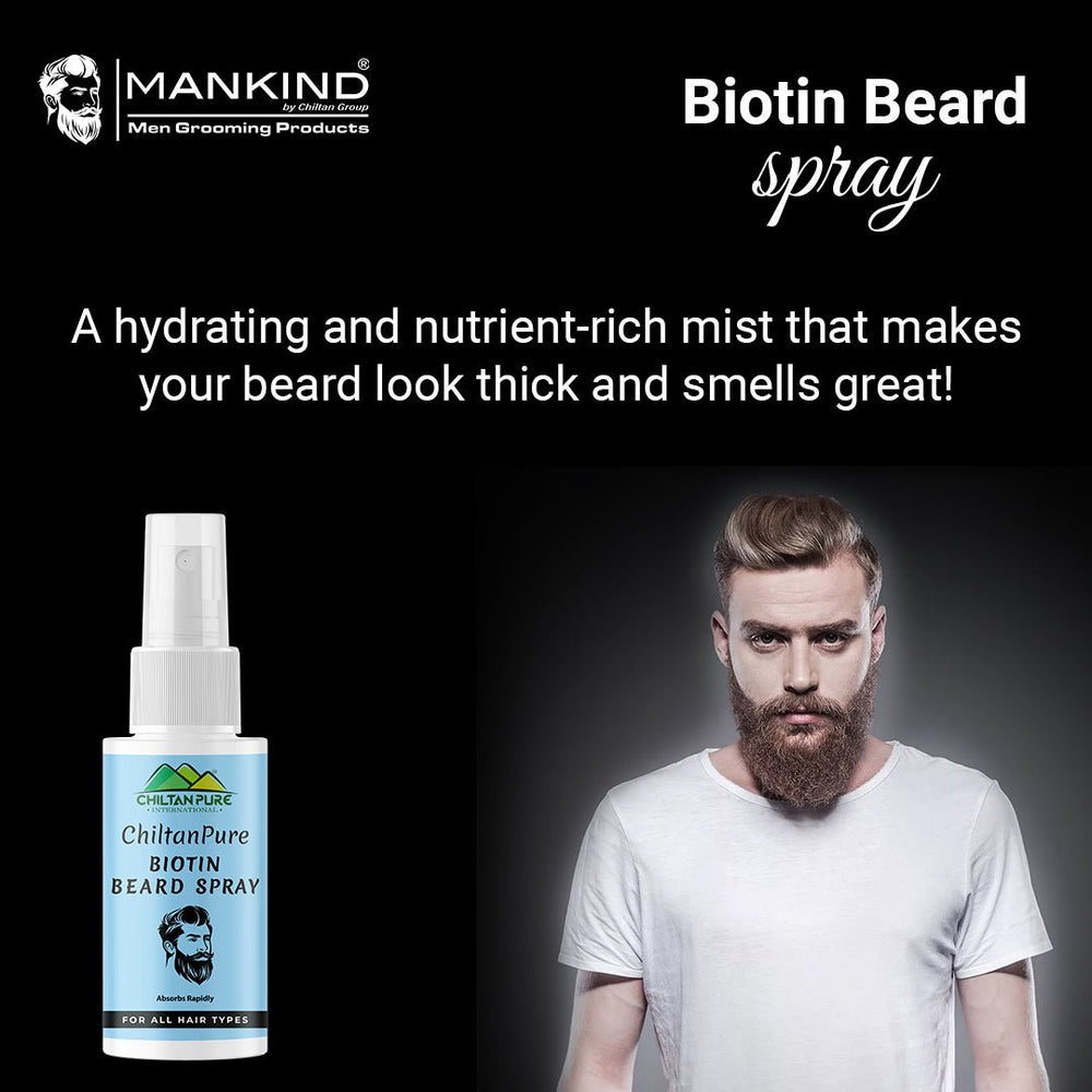 Biotin Beard Spray – Long Lasting Formula, Boosts Healthy Beard Shine, Hydrates Beard, Absorbs Rapidly 50ml - Mamasjan