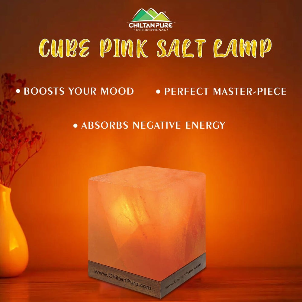 Cube Pink Salt Lamp [Large] – a necessity for the rest, Calming amber, boosts mood, creates relaxing environment -100% natural salt - Mamasjan