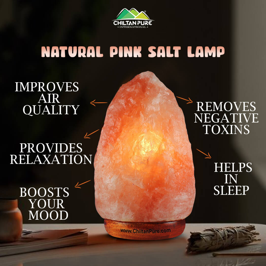 Natural Pink Salt Lamp [Large] – Set up a luxurious interior, emits calming amber, light up room, boosts mood & improves sleep – 100% natural salt - Mamasjan