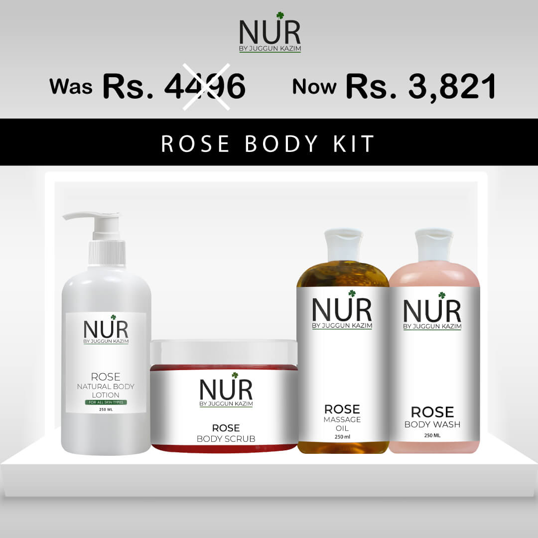 Rose Body Kit – Rose Natural Body Lotion, Rose Body Scrub, Rose Massage Oil & Rose Body Wash - Mamasjan